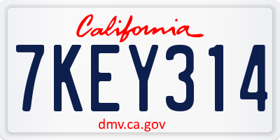 CA license plate 7KEY314