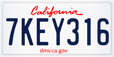 CA license plate 7KEY316