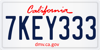 CA license plate 7KEY333