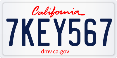 CA license plate 7KEY567