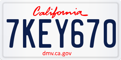 CA license plate 7KEY670