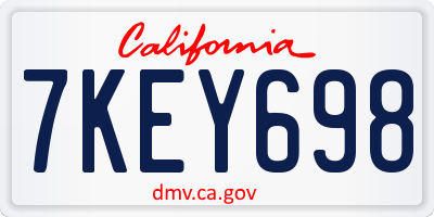 CA license plate 7KEY698