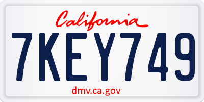 CA license plate 7KEY749