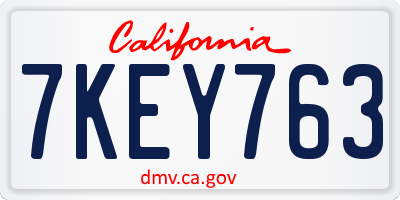 CA license plate 7KEY763