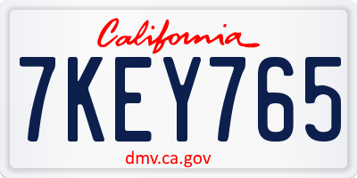CA license plate 7KEY765