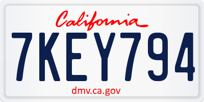 CA license plate 7KEY794