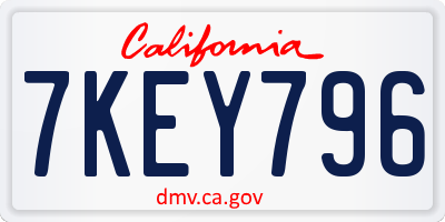 CA license plate 7KEY796