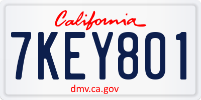 CA license plate 7KEY801