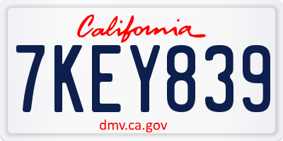 CA license plate 7KEY839