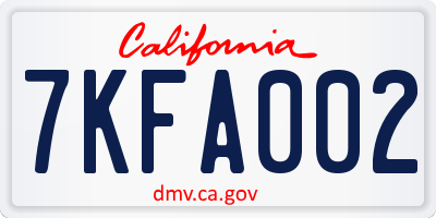 CA license plate 7KFA002
