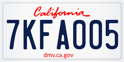 CA license plate 7KFA005