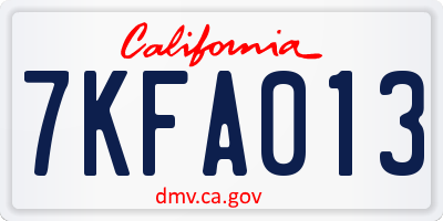 CA license plate 7KFA013