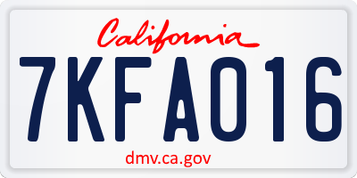 CA license plate 7KFA016
