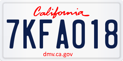 CA license plate 7KFA018