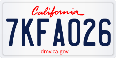 CA license plate 7KFA026