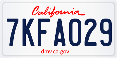 CA license plate 7KFA029