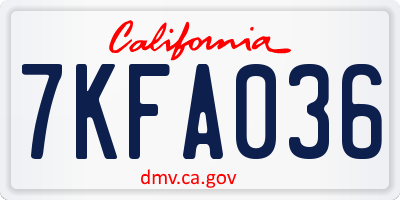 CA license plate 7KFA036