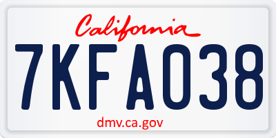 CA license plate 7KFA038