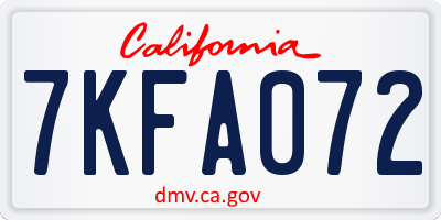 CA license plate 7KFA072