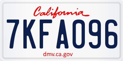 CA license plate 7KFA096