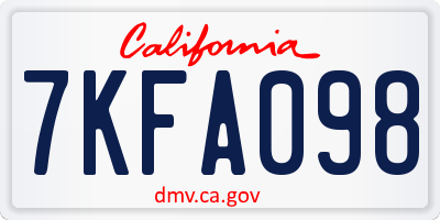 CA license plate 7KFA098