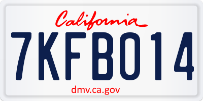 CA license plate 7KFB014