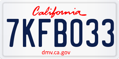 CA license plate 7KFB033
