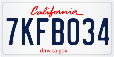 CA license plate 7KFB034