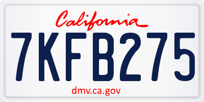 CA license plate 7KFB275