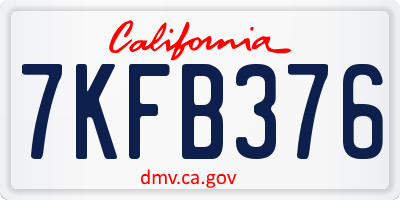 CA license plate 7KFB376
