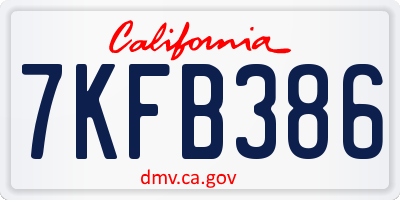 CA license plate 7KFB386