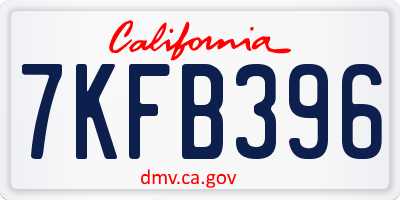 CA license plate 7KFB396