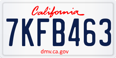 CA license plate 7KFB463