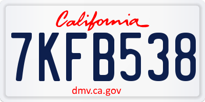 CA license plate 7KFB538