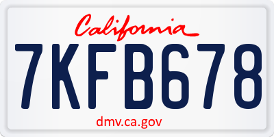 CA license plate 7KFB678