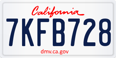CA license plate 7KFB728