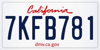 CA license plate 7KFB781