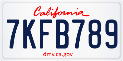 CA license plate 7KFB789