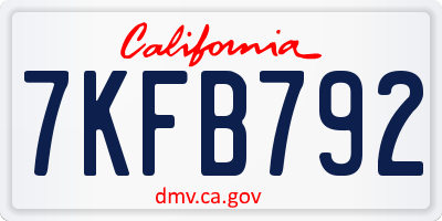 CA license plate 7KFB792