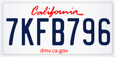 CA license plate 7KFB796
