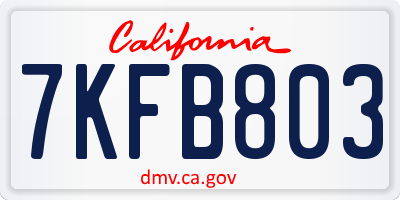 CA license plate 7KFB803