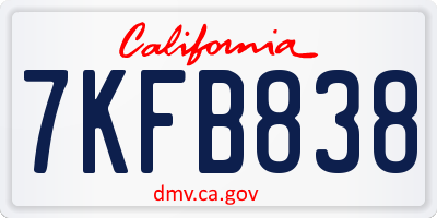 CA license plate 7KFB838