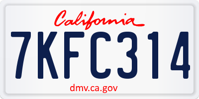 CA license plate 7KFC314