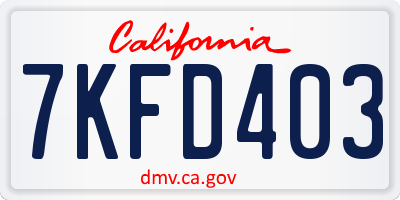 CA license plate 7KFD403