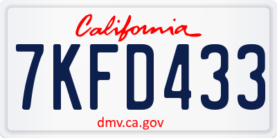 CA license plate 7KFD433