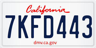 CA license plate 7KFD443