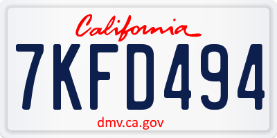 CA license plate 7KFD494