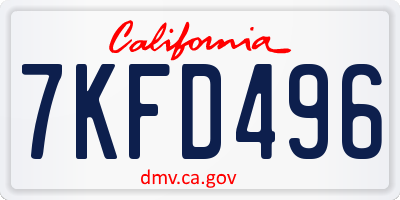 CA license plate 7KFD496