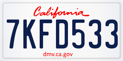 CA license plate 7KFD533