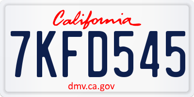 CA license plate 7KFD545